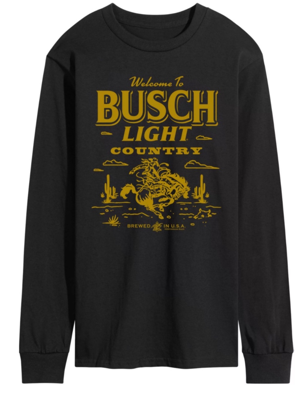 Jerzees Black Long Sleeve Shirt with Gold Busch Light Graphic